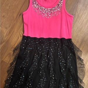 Justice Girl 12 Pink Sequin Ruffle Dance Party slip on Sleeveless Tank Top Dress